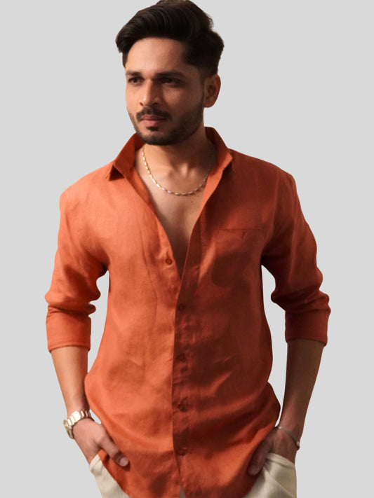 Classic Fit Rust Linen Shirt